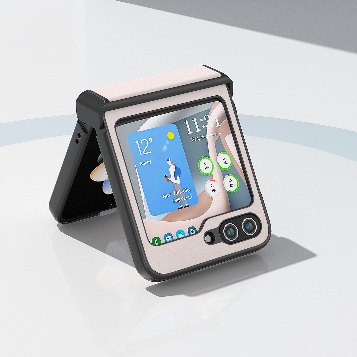 ABEEL For Samsung Galaxy Z Flip6 5G Case PU Leather+PC Glitter Phone Cover with Hinge Design - White