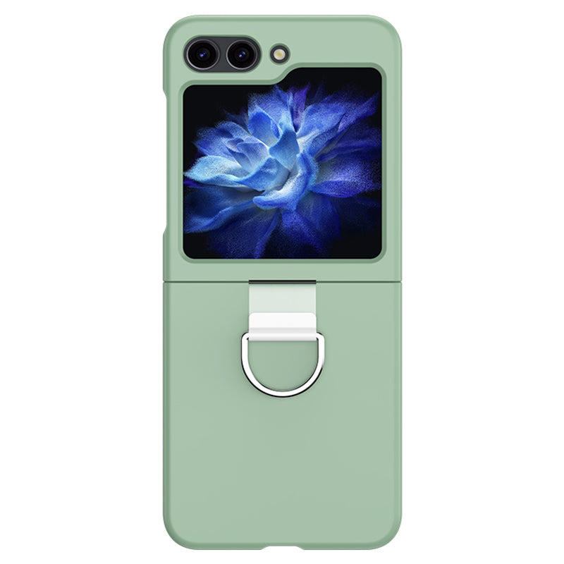 For Samsung Galaxy Z Flip6 5G Hard PC Case Metal Ring Holder Anti-Slip Skin-Touch Phone Cover - Light Green