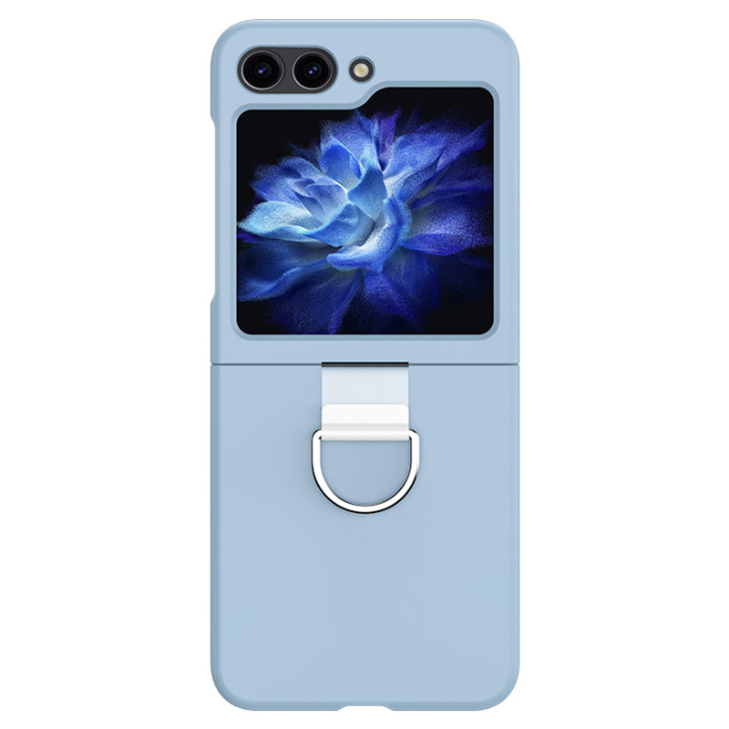 For Samsung Galaxy Z Flip6 5G Hard PC Case Metal Ring Holder Anti-Slip Skin-Touch Phone Cover - Baby Blue