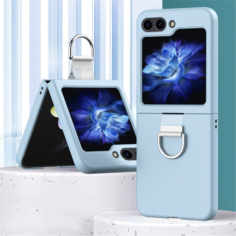 For Samsung Galaxy Z Flip7 FE 5G / Z Flip6 5G Hard PC Case Metal Ring Holder Anti-Slip Skin-Touch Phone Cover - Baby Blue