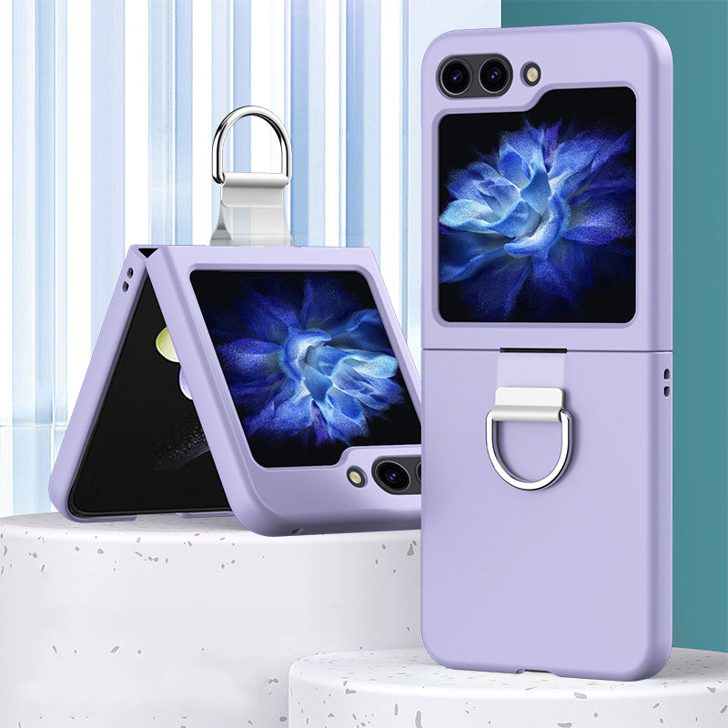 For Samsung Galaxy Z Flip6 5G Hard PC Case Metal Ring Holder Anti-Slip Skin-Touch Phone Cover - Purple