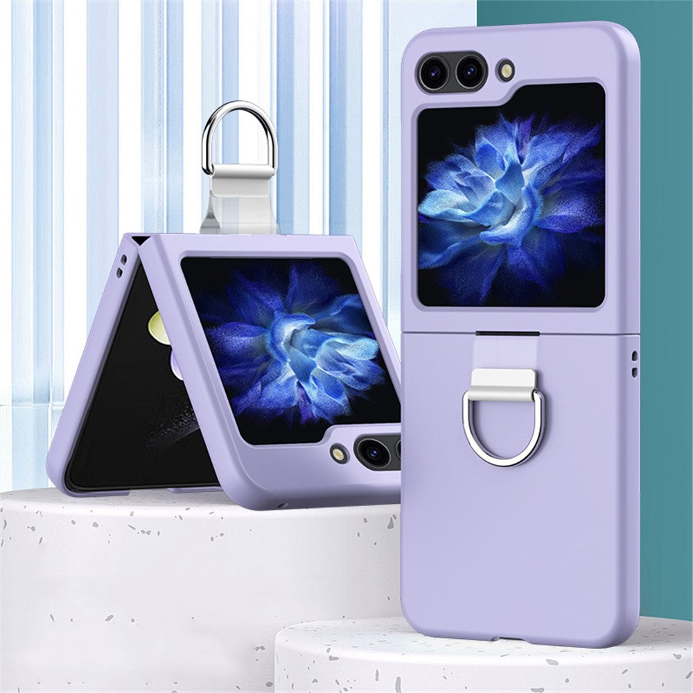 For Samsung Galaxy Z Flip7 FE 5G / Z Flip6 5G Hard PC Case Metal Ring Holder Anti-Slip Skin-Touch Phone Cover - Purple