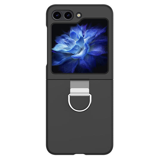 For Samsung Galaxy Z Flip6 5G Hard PC Case Metal Ring Holder Anti-Slip Skin-Touch Phone Cover - Black