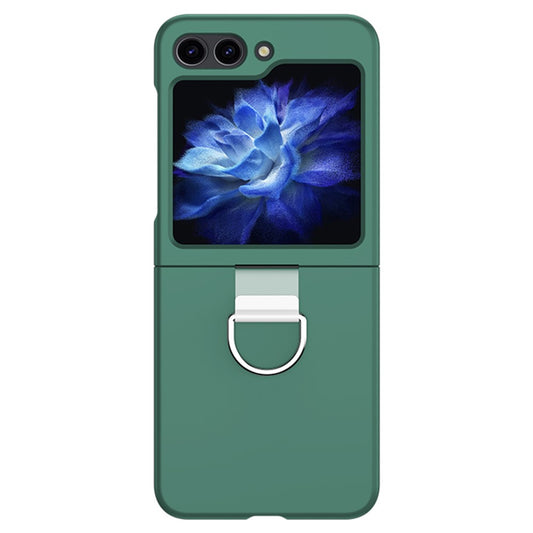 For Samsung Galaxy Z Flip7 FE 5G / Z Flip6 5G Hard PC Case Metal Ring Holder Anti-Slip Skin-Touch Phone Cover - Dark Green