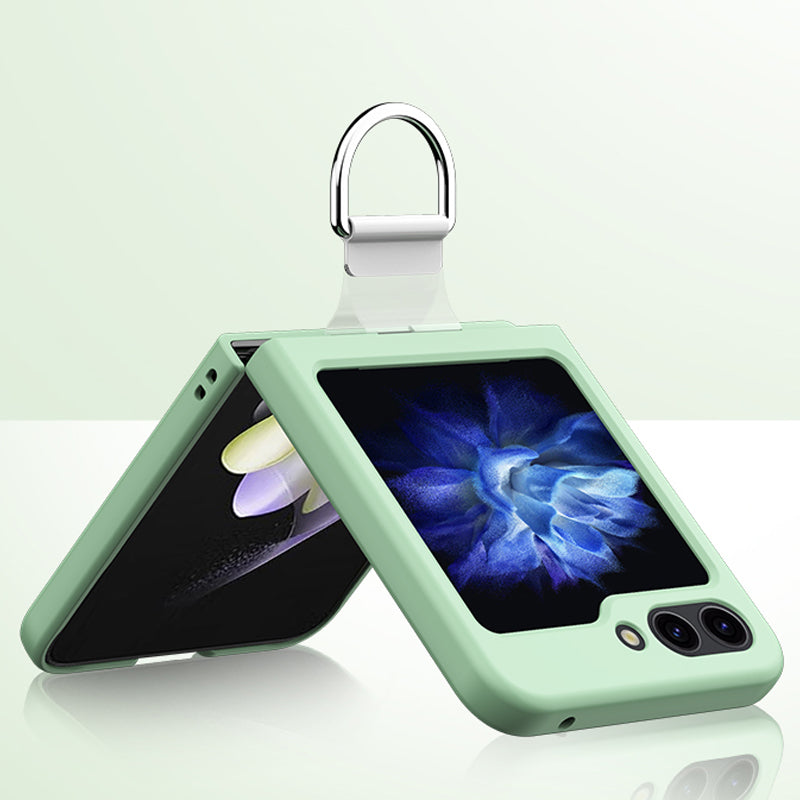 For Samsung Galaxy Z Flip6 5G Hard PC Case Metal Ring Holder Anti-Slip Skin-Touch Phone Cover - Dark Green