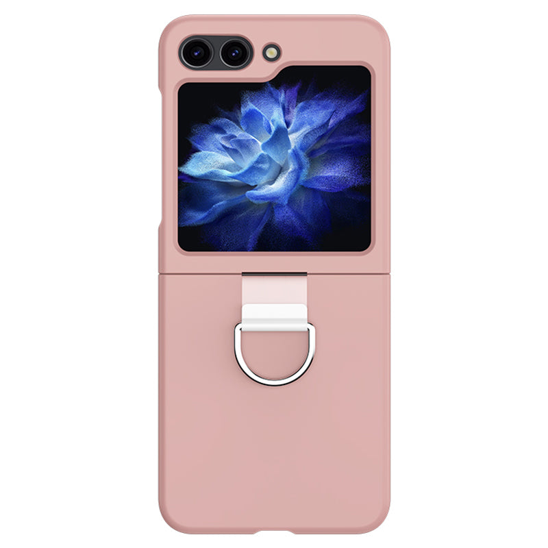 For Samsung Galaxy Z Flip6 5G Hard PC Case Metal Ring Holder Anti-Slip Skin-Touch Phone Cover - Pink