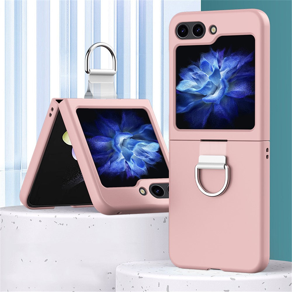 For Samsung Galaxy Z Flip7 FE 5G / Z Flip6 5G Hard PC Case Metal Ring Holder Anti-Slip Skin-Touch Phone Cover - Pink