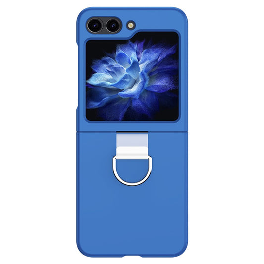 For Samsung Galaxy Z Flip7 FE 5G / Z Flip6 5G Hard PC Case Metal Ring Holder Anti-Slip Skin-Touch Phone Cover - Dark Blue