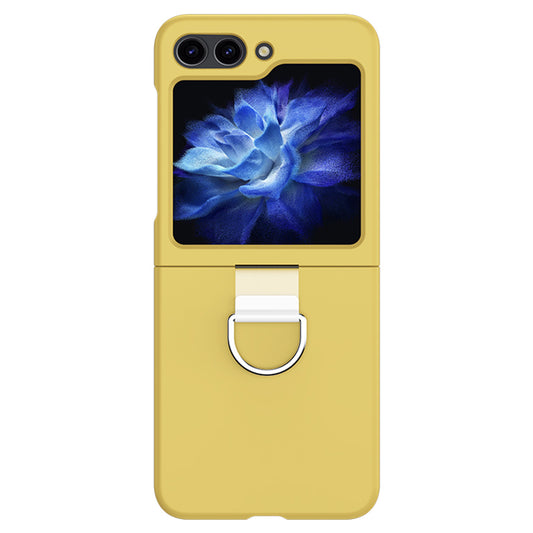 For Samsung Galaxy Z Flip6 5G Hard PC Case Metal Ring Holder Anti-Slip Skin-Touch Phone Cover - Yellow