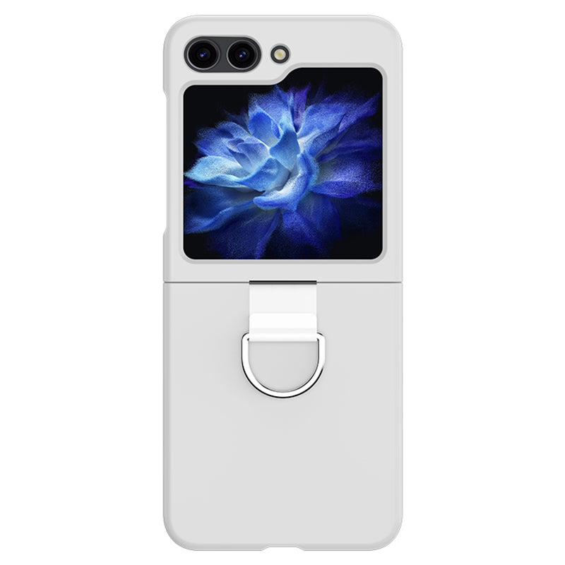 For Samsung Galaxy Z Flip6 5G Hard PC Case Metal Ring Holder Anti-Slip Skin-Touch Phone Cover - White