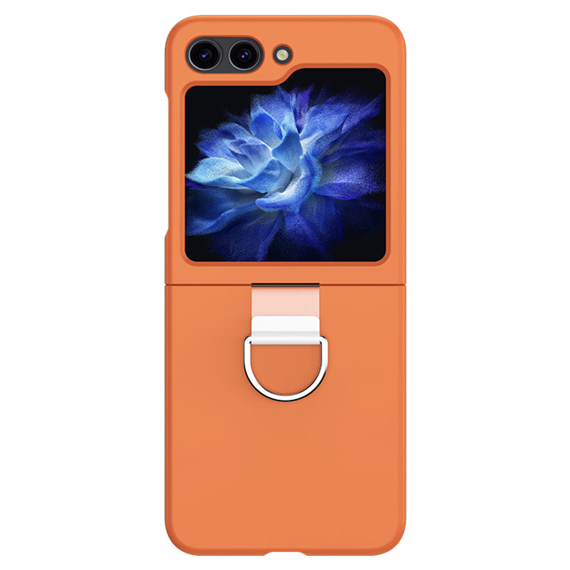 For Samsung Galaxy Z Flip6 5G Hard PC Case Metal Ring Holder Anti-Slip Skin-Touch Phone Cover - Orange