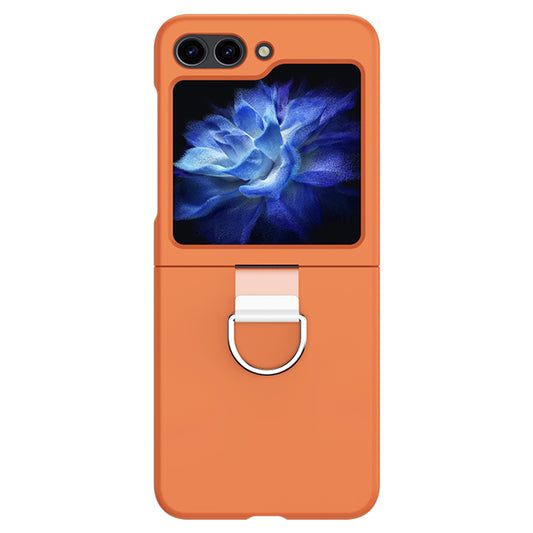 For Samsung Galaxy Z Flip6 5G Hard PC Case Metal Ring Holder Anti-Slip Skin-Touch Phone Cover - Orange