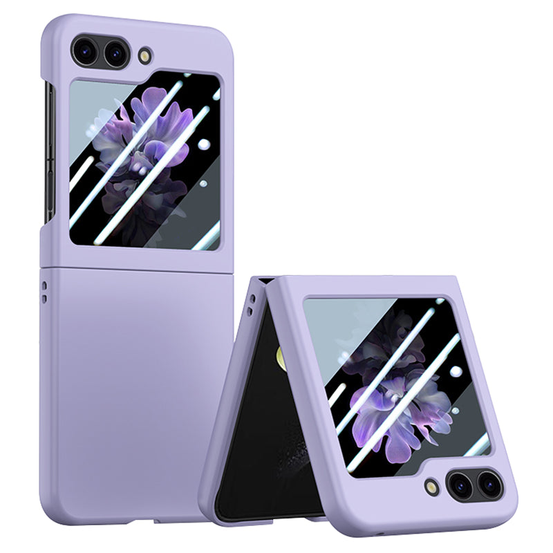 For Samsung Galaxy Z Flip6 5G Case Large Window Hard PC Phone Cover with Small Screen Film - Purple