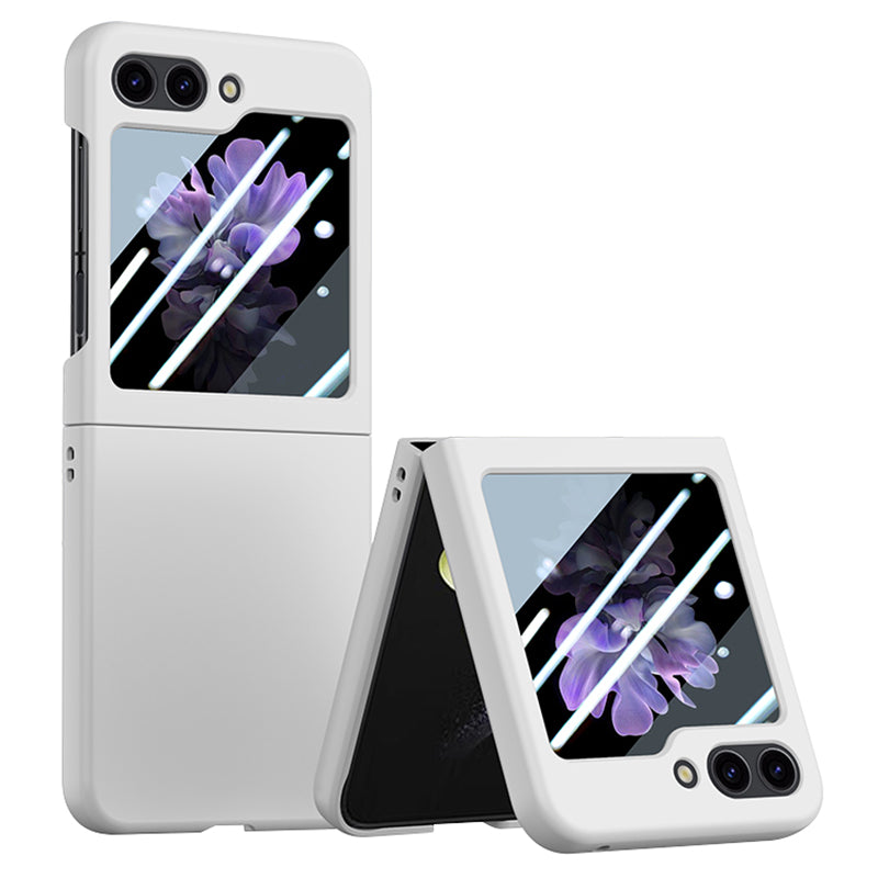 For Samsung Galaxy Z Flip6 5G Case Large Window Hard PC Phone Cover with Small Screen Film - White