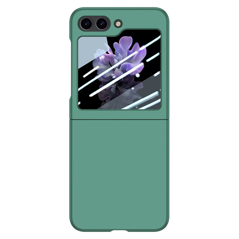 For Samsung Galaxy Z Flip6 5G Case Large Window Hard PC Phone Cover with Small Screen Film - Dark Green