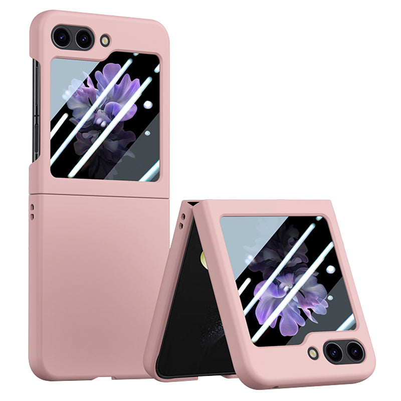 For Samsung Galaxy Z Flip6 5G Case Large Window Hard PC Phone Cover with Small Screen Film - Pink