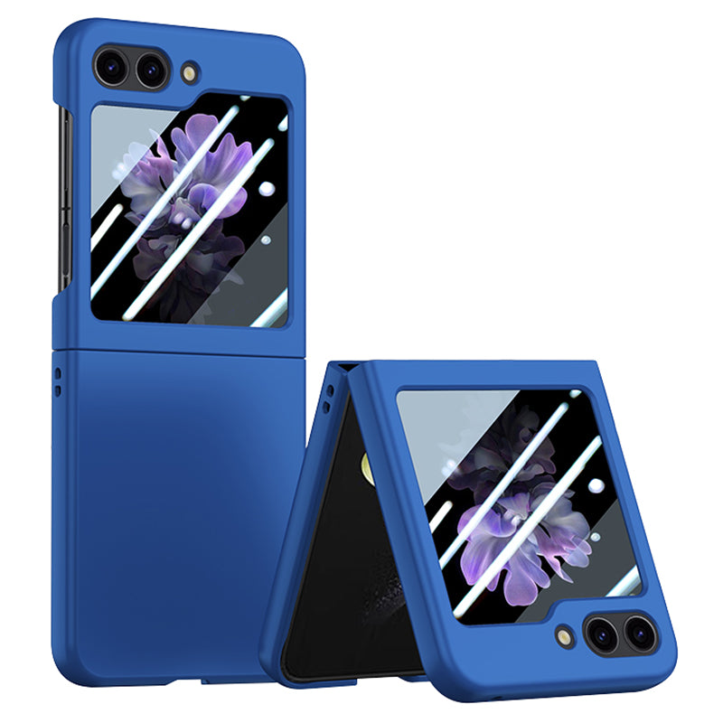 For Samsung Galaxy Z Flip6 5G Case Large Window Hard PC Phone Cover with Small Screen Film - Dark Blue