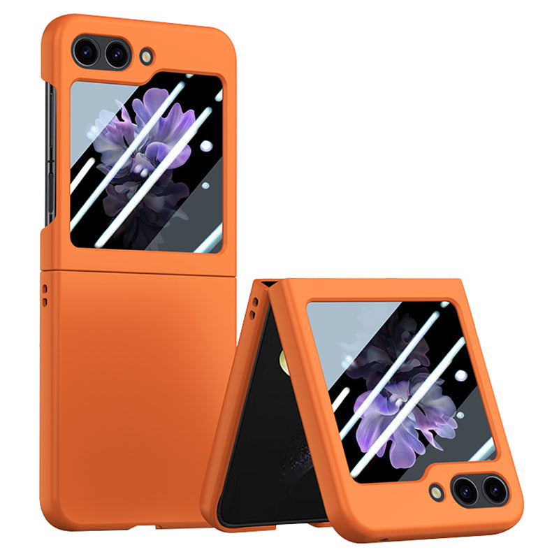 For Samsung Galaxy Z Flip6 5G Case Large Window Hard PC Phone Cover with Small Screen Film - Orange