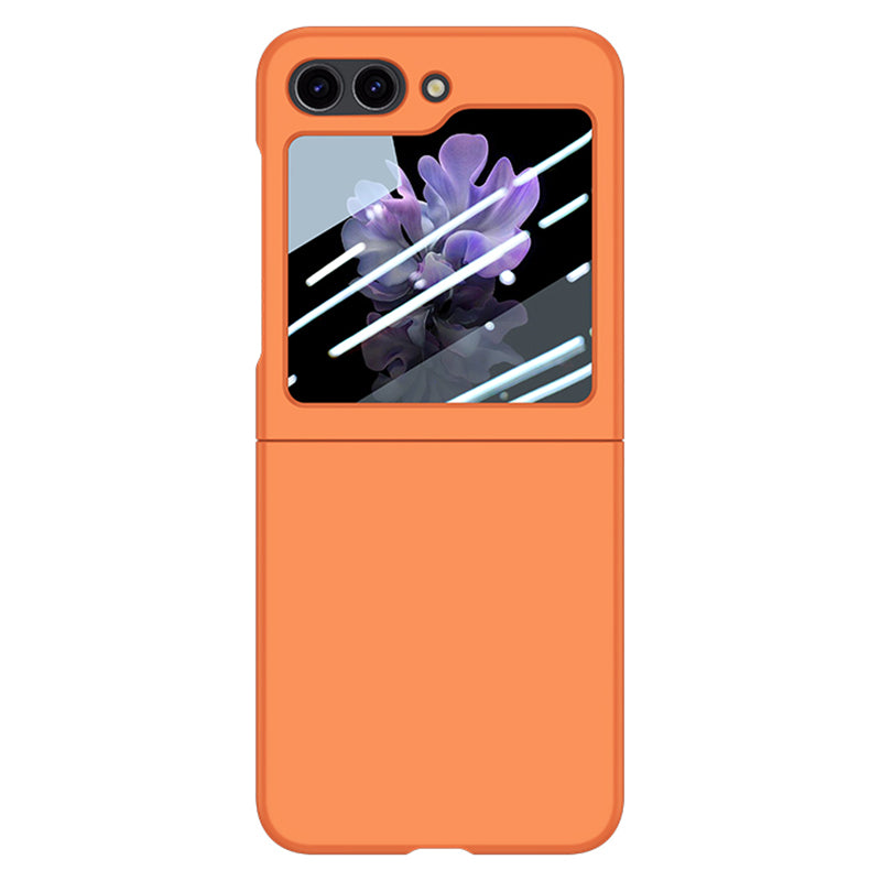 For Samsung Galaxy Z Flip6 5G Case Large Window Hard PC Phone Cover with Small Screen Film - Orange