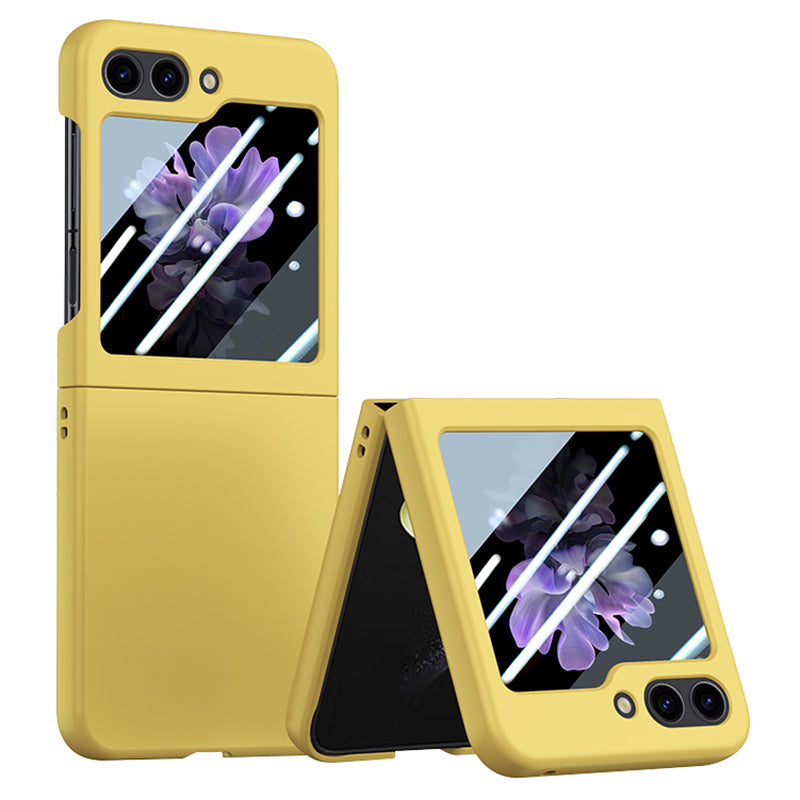 For Samsung Galaxy Z Flip6 5G Case Large Window Hard PC Phone Cover with Small Screen Film - Yellow
