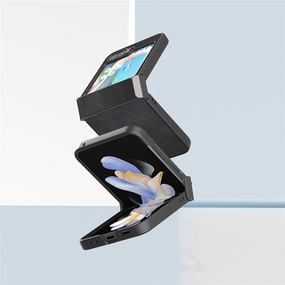 ABEEL For Samsung Galaxy Z Flip7 FE 5G / Z Flip6 5G Phone Case Anti-Scratch PU+PC Hinge Protection Cover - Black