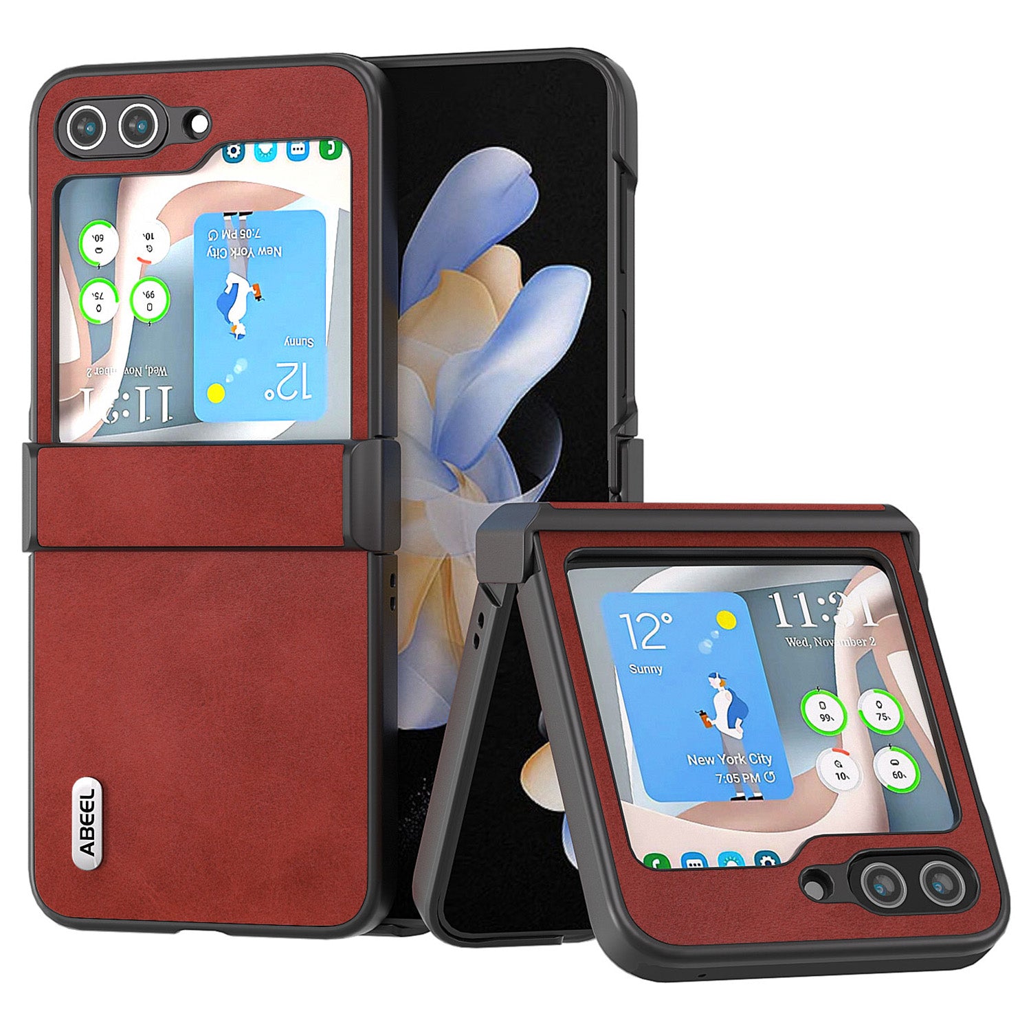 ABEEL For Samsung Galaxy Z Flip6 5G Phone Case Anti-scratch PU+PC Hinge Protection Cover - Red