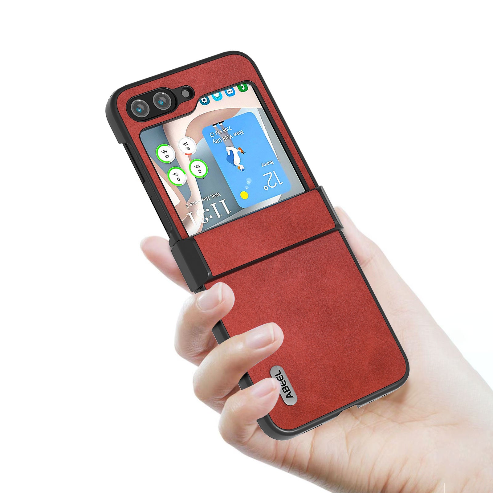 ABEEL For Samsung Galaxy Z Flip6 5G Phone Case Anti-scratch PU+PC Hinge Protection Cover - Red