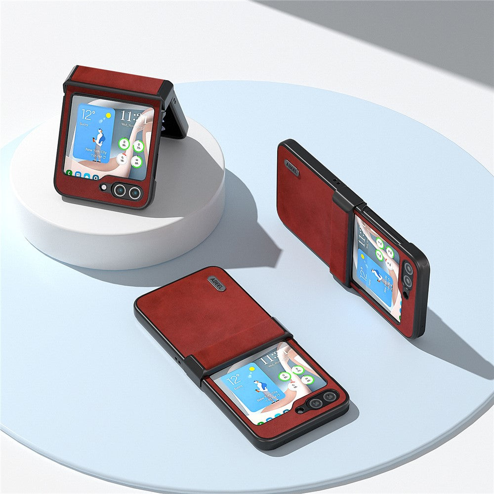 ABEEL For Samsung Galaxy Z Flip7 FE 5G / Z Flip6 5G Phone Case Anti-scratch PU+PC Hinge Protection Cover - Red