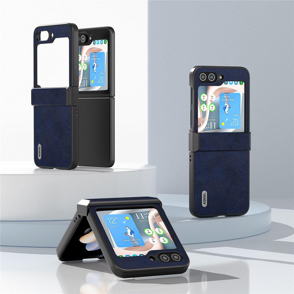 ABEEL For Samsung Galaxy Z Flip7 FE 5G / Z Flip6 5G Phone Case Anti-scratch PU+PC Hinge Protection Cover - Blue