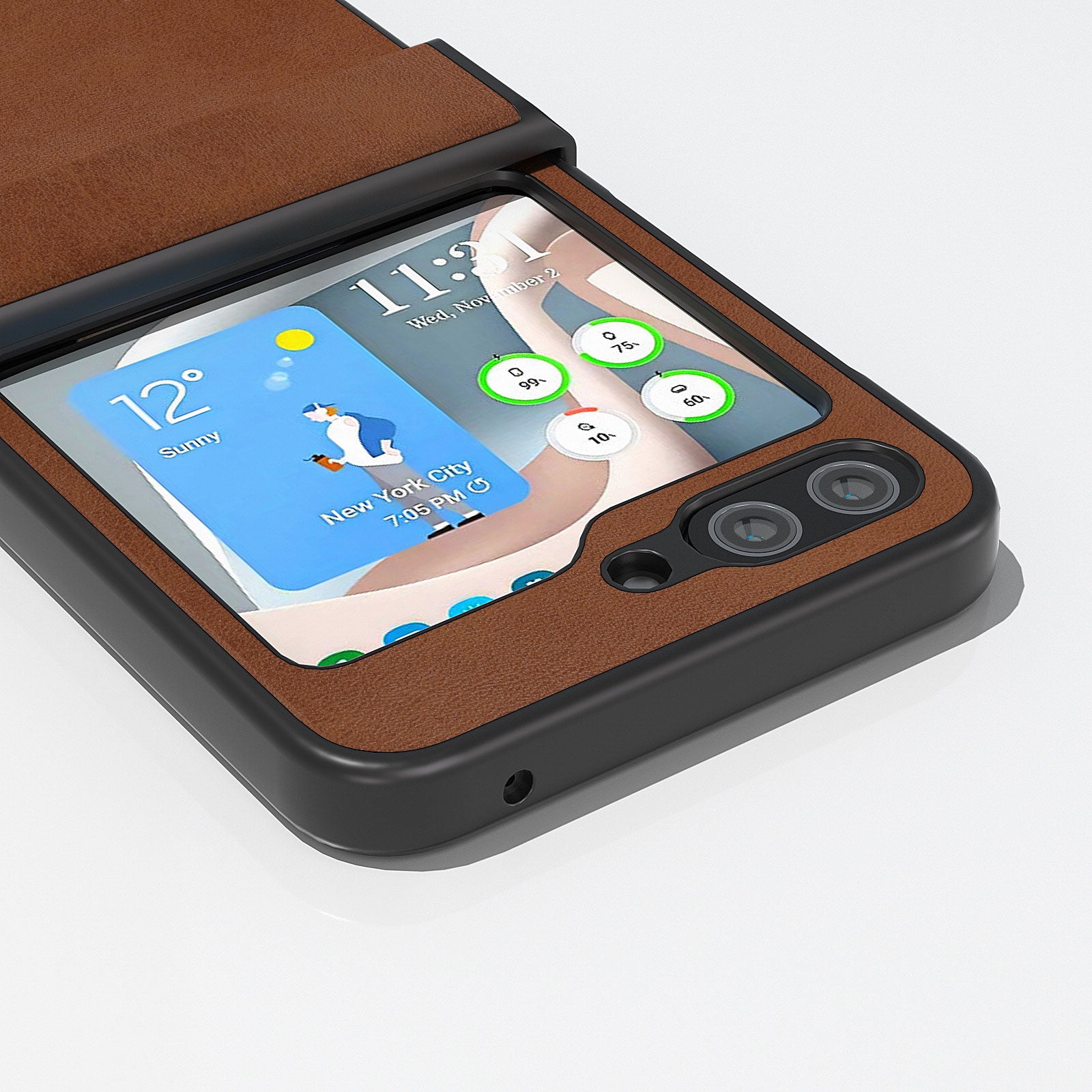 ABEEL For Samsung Galaxy Z Flip6 5G Phone Case Anti-scratch PU+PC Hinge Protection Cover - Brown