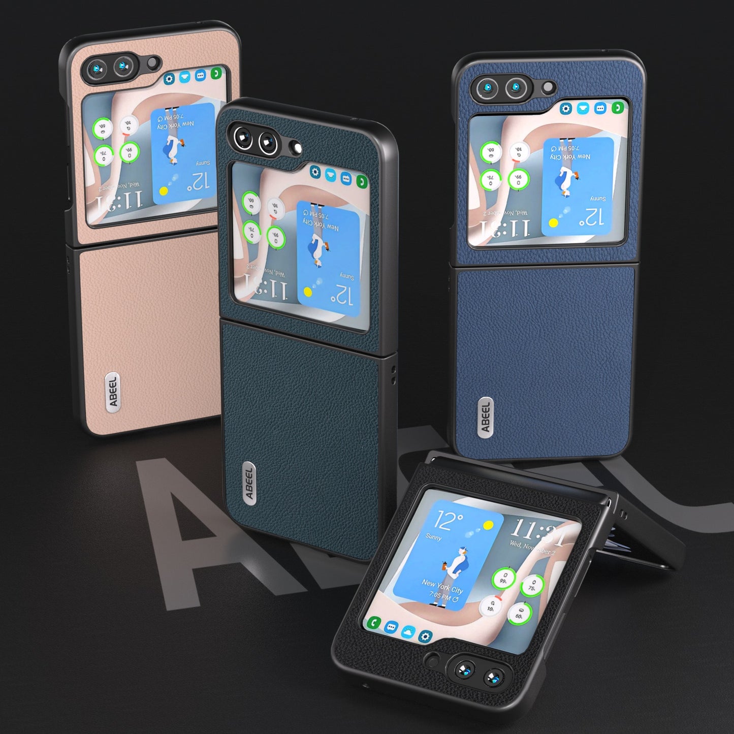ABEEL For Samsung Galaxy Z Flip6 5G Case Cowhide Leather Litchi Texture Phone Protective Cover - Blue