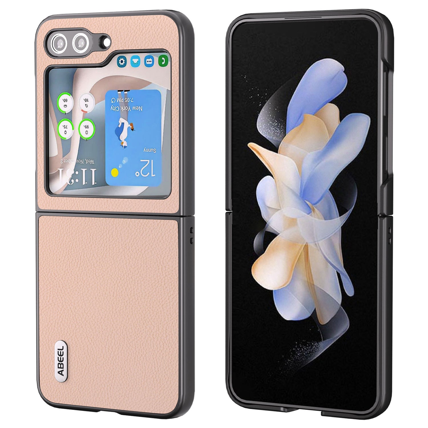 ABEEL For Samsung Galaxy Z Flip6 5G Case Cowhide Leather Litchi Texture Phone Protective Cover - Pink