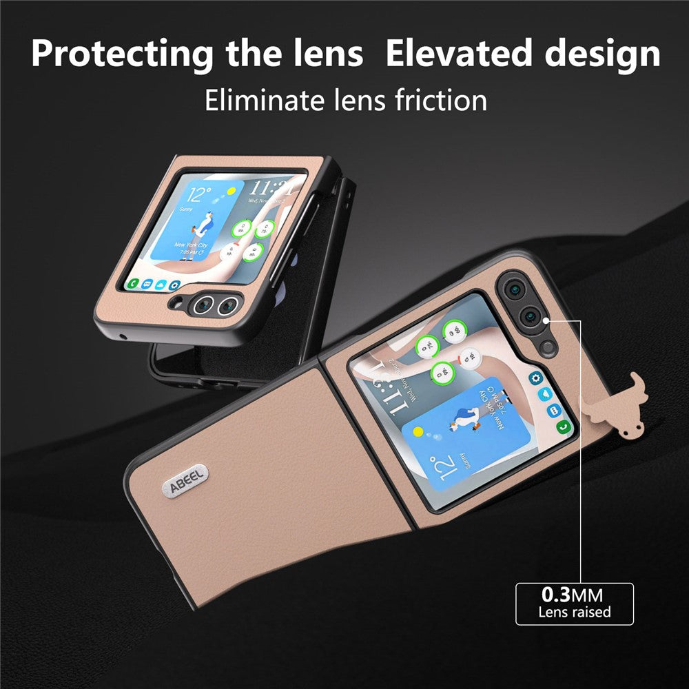 ABEEL For Samsung Galaxy Z Flip7 FE 5G / Z Flip6 5G Case Cowhide Leather Litchi Texture Phone Protective Cover - Pink