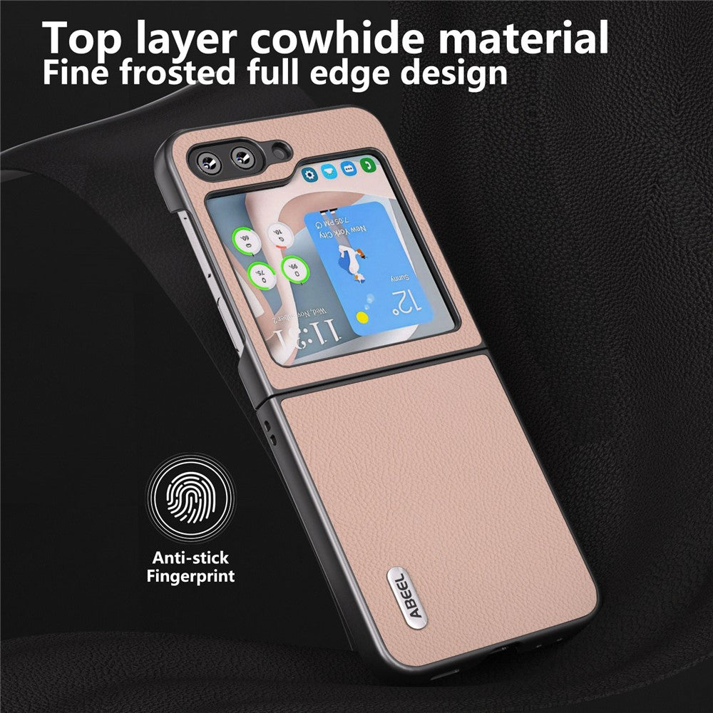 ABEEL For Samsung Galaxy Z Flip7 FE 5G / Z Flip6 5G Case Cowhide Leather Litchi Texture Phone Protective Cover - Pink