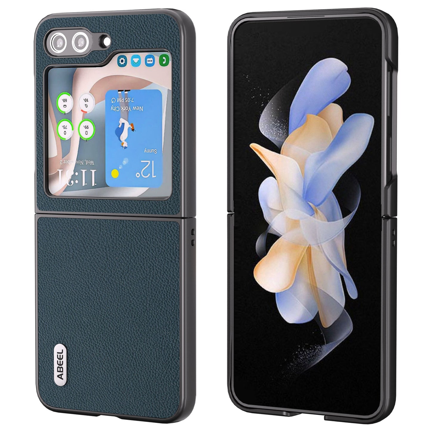 ABEEL For Samsung Galaxy Z Flip6 5G Case Cowhide Leather Litchi Texture Phone Protective Cover - Green