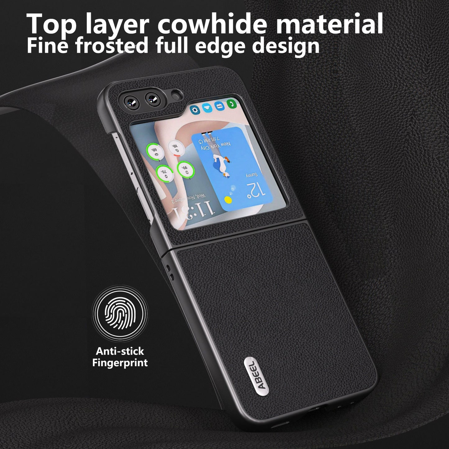 ABEEL For Samsung Galaxy Z Flip6 5G Case Cowhide Leather Litchi Texture Phone Protective Cover - Green