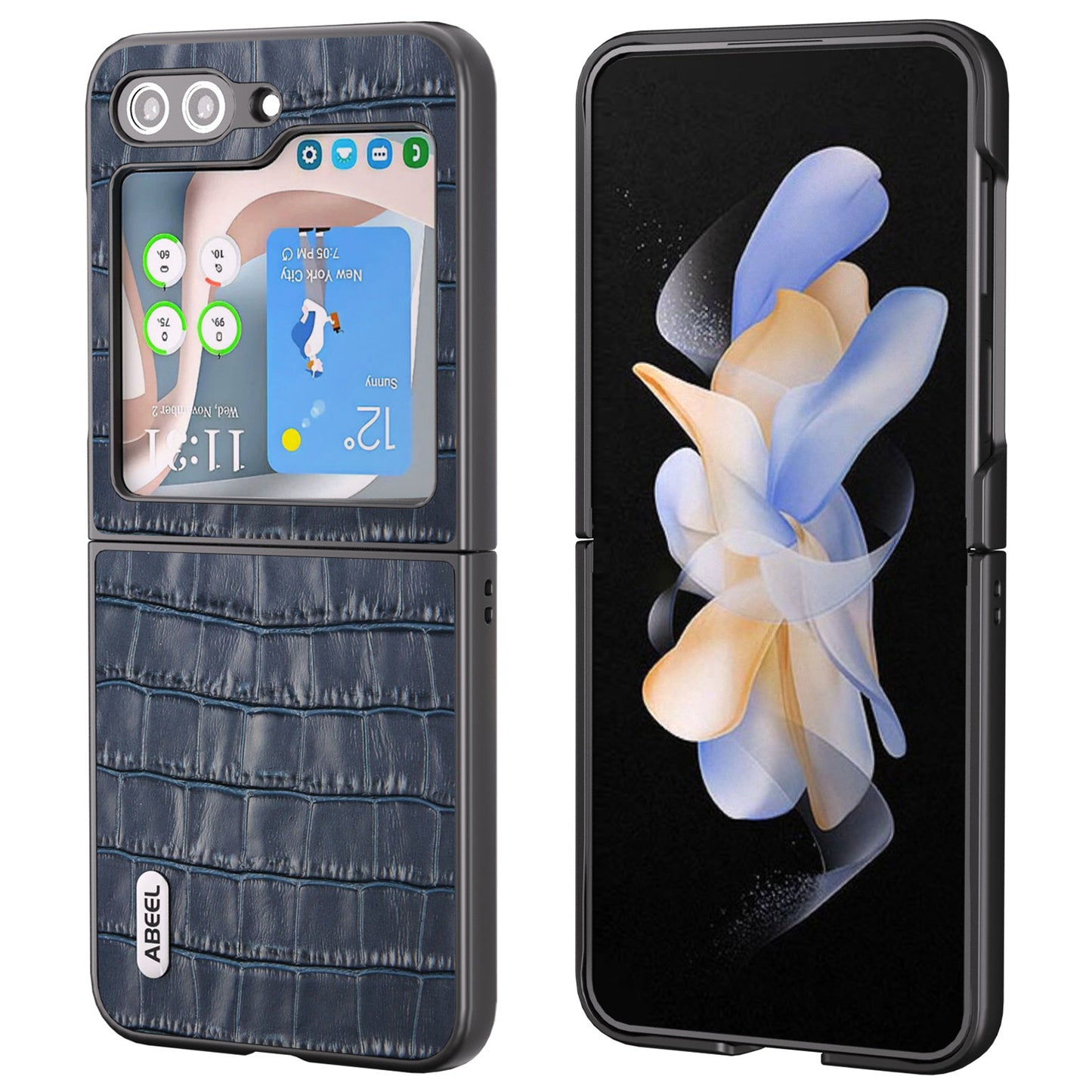 ABEEL For Samsung Galaxy Z Flip6 5G Genuine Cow Leather+PC Phone Cover Crocodile Texture Anti-drop Case - Blue