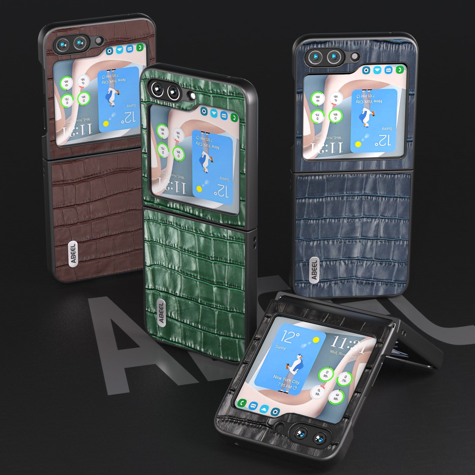 ABEEL For Samsung Galaxy Z Flip6 5G Genuine Cow Leather+PC Phone Cover Crocodile Texture Anti-drop Case - Brown
