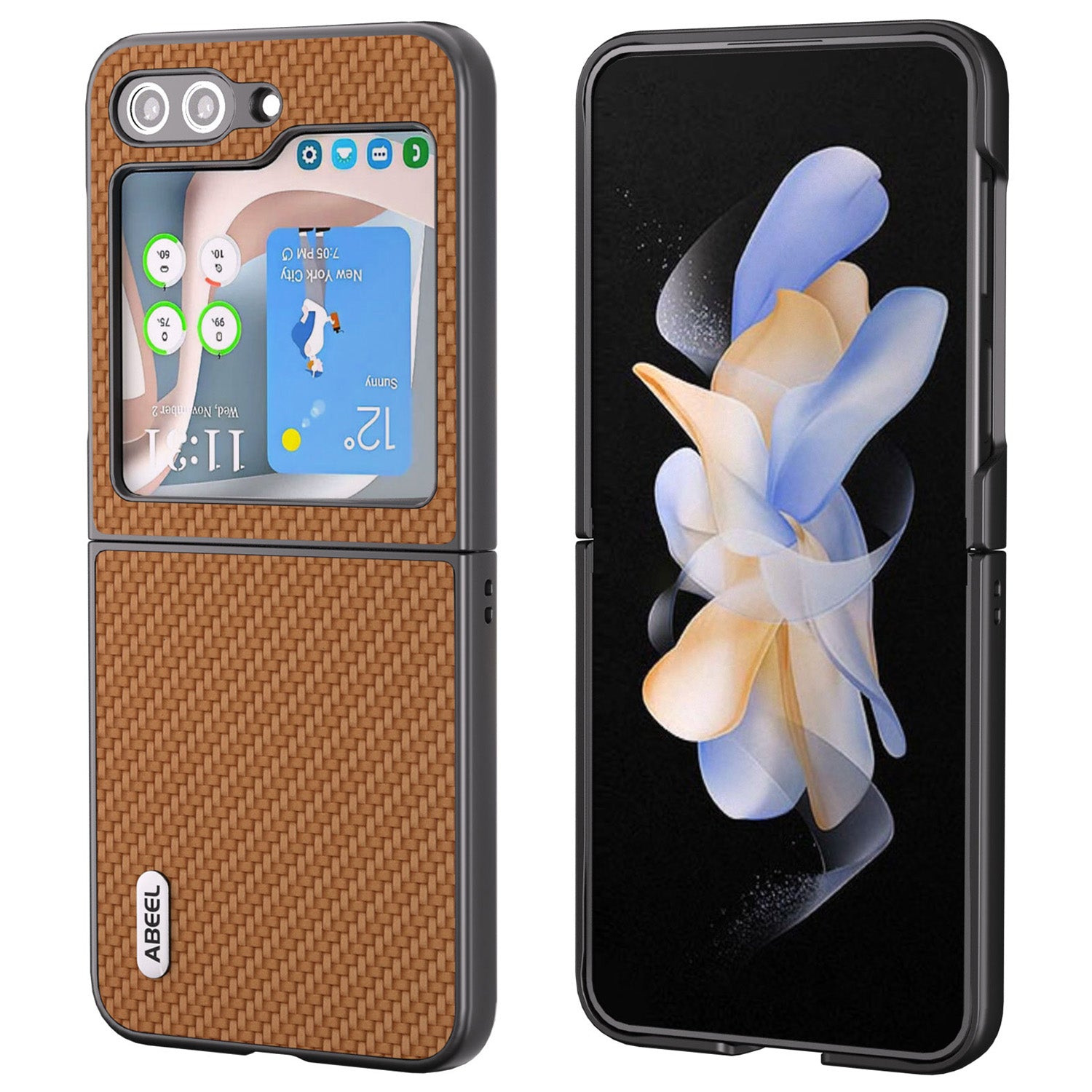 ABEEL For Samsung Galaxy Z Flip6 5G Case Carbon Fiber Texture Phone Protective Cover - Light Brown