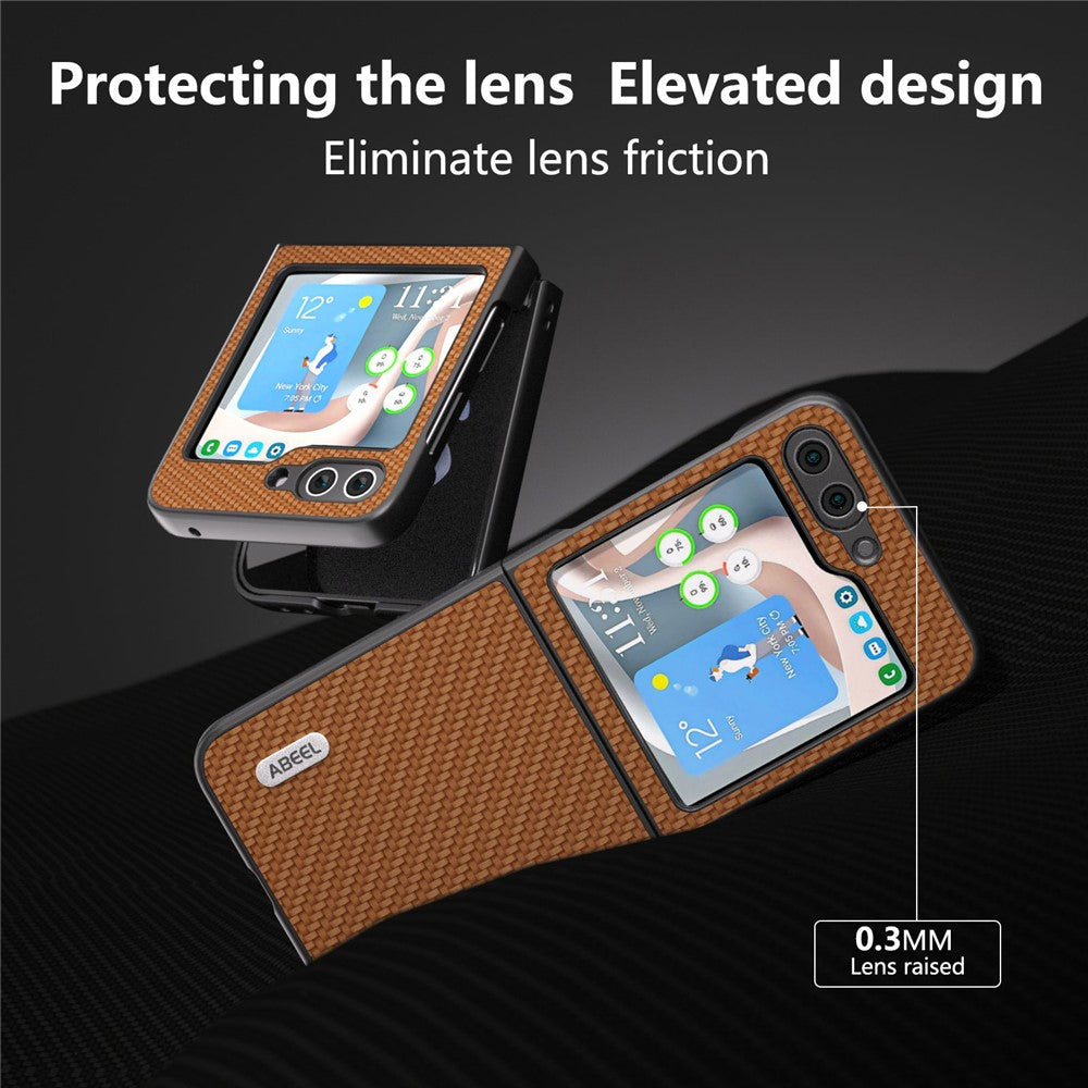 ABEEL For Samsung Galaxy Z Flip7 FE 5G / Z Flip6 5G Case Carbon Fiber Texture Phone Protective Cover - Light Brown