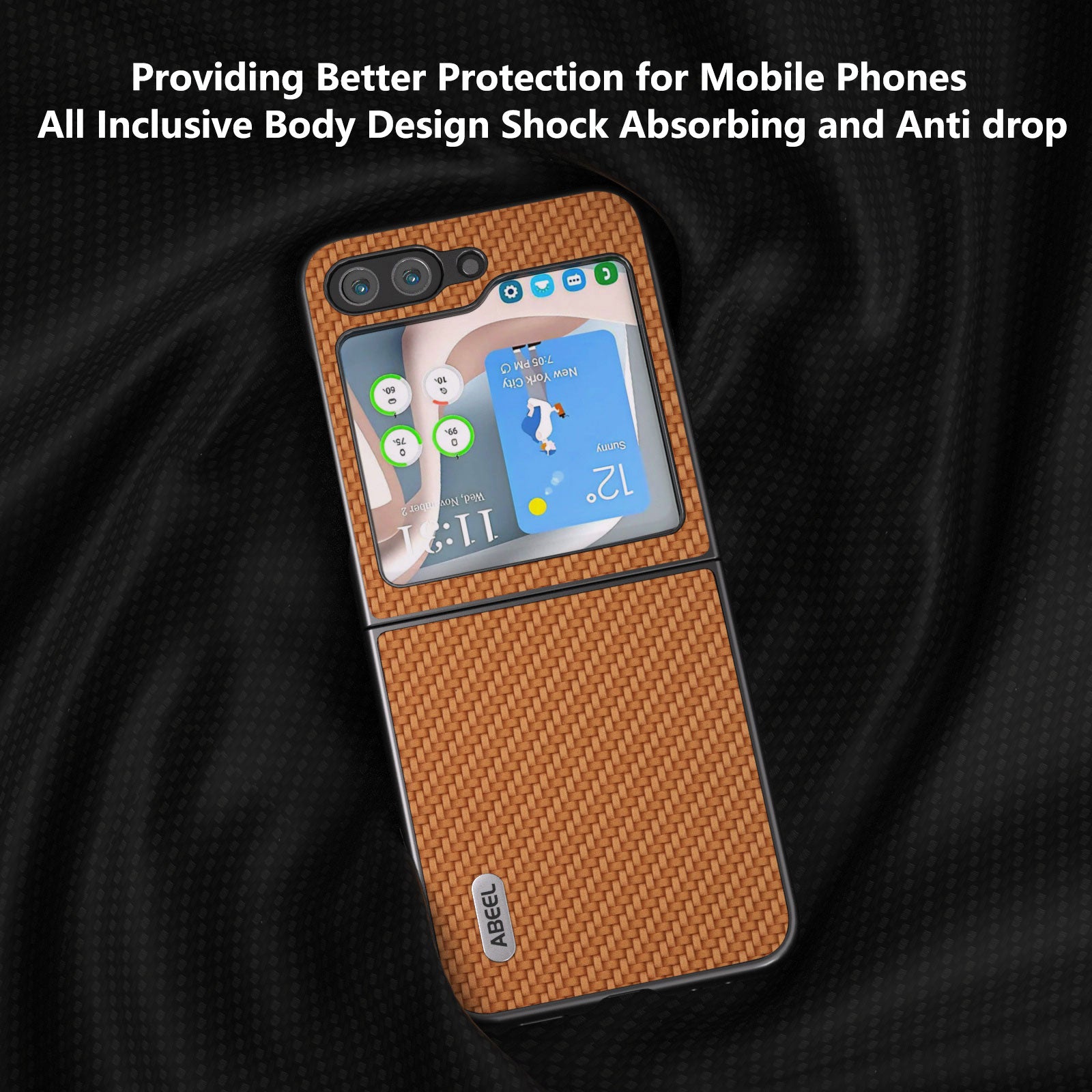 ABEEL For Samsung Galaxy Z Flip6 5G Case Carbon Fiber Texture Phone Protective Cover - Light Brown