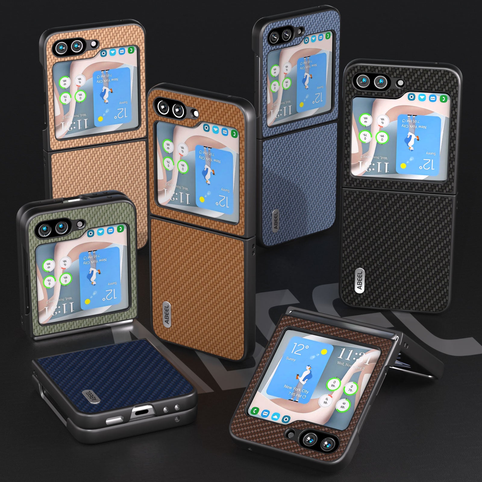 ABEEL For Samsung Galaxy Z Flip6 5G Case Carbon Fiber Texture Phone Protective Cover - Light Brown