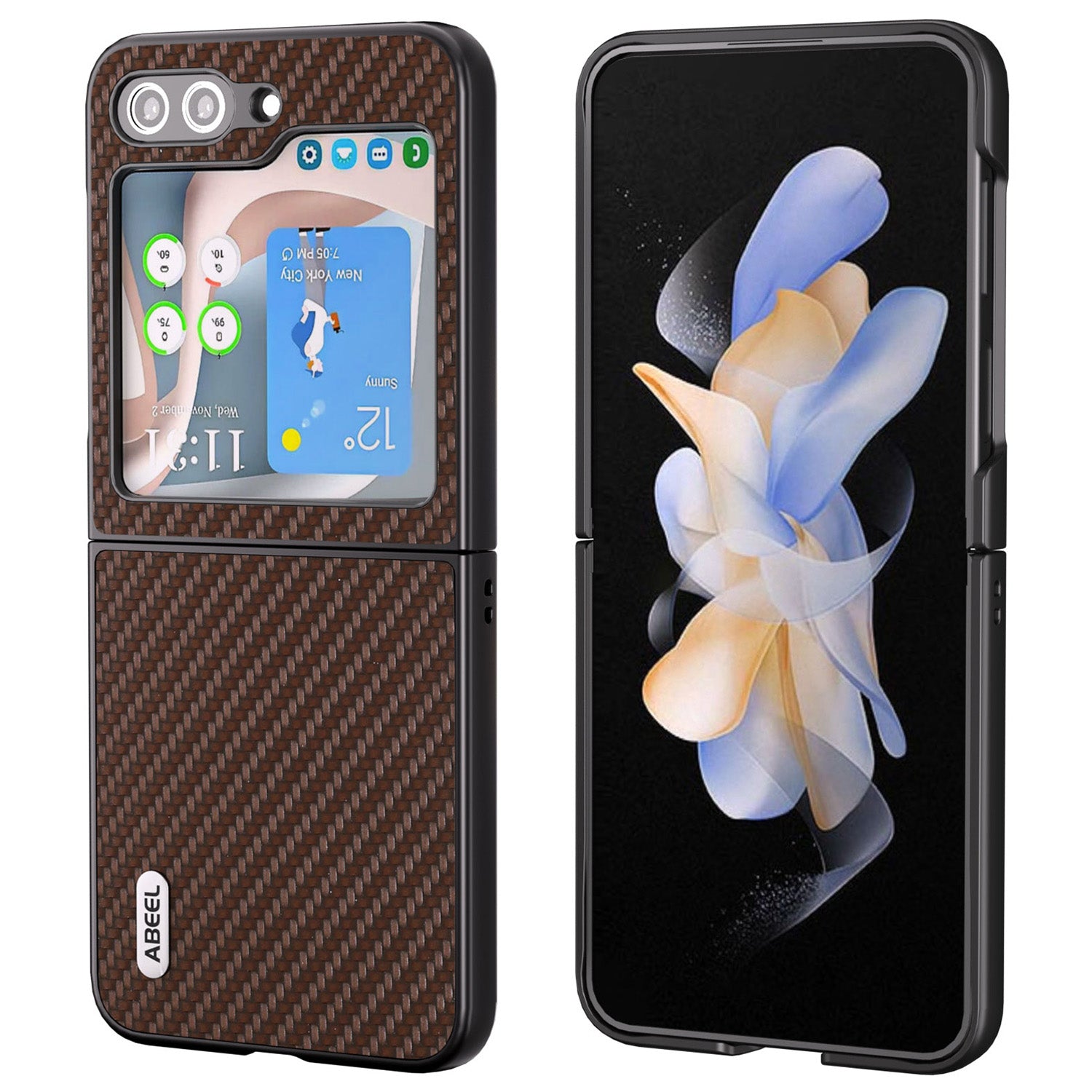 ABEEL For Samsung Galaxy Z Flip6 5G Case Carbon Fiber Texture Phone Protective Cover - Brown