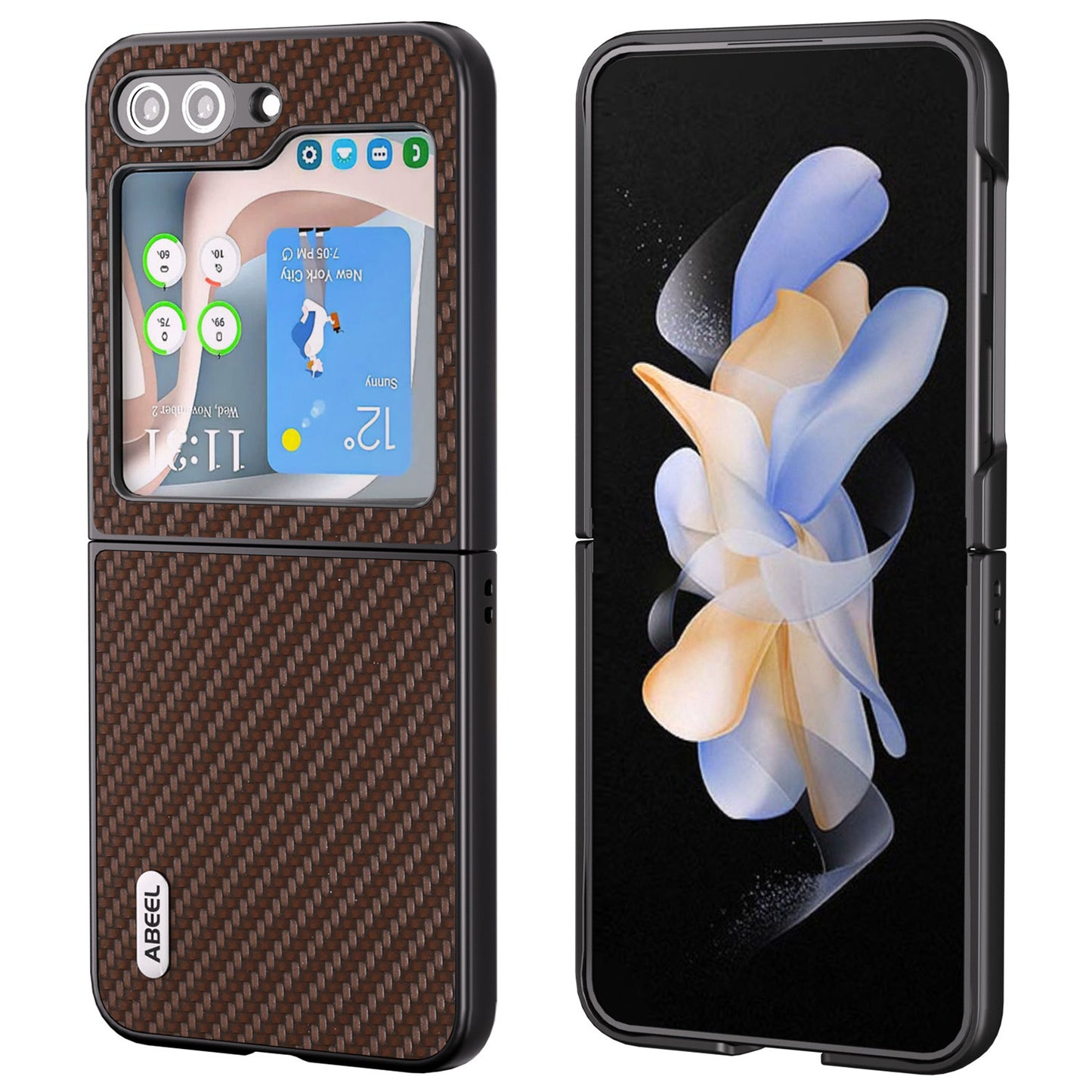 ABEEL For Samsung Galaxy Z Flip6 5G Case Carbon Fiber Texture Phone Protective Cover - Brown