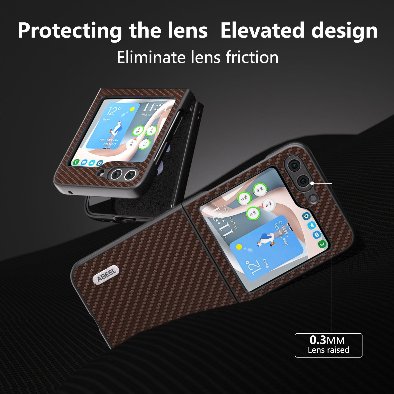 ABEEL For Samsung Galaxy Z Flip6 5G Case Carbon Fiber Texture Phone Protective Cover - Brown