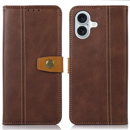 For iPhone 16 Plus Case Calf Texture Leather Stand Card Slots Phone Cover - Brown