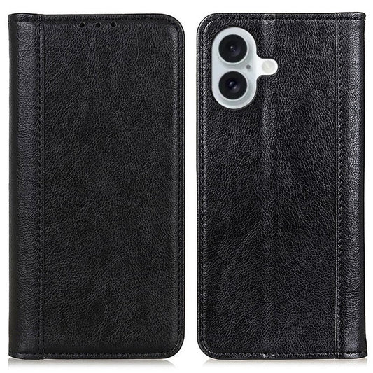For iPhone 16 Plus Wholesale Cases Split Leather Wallet Phone Cover - Black