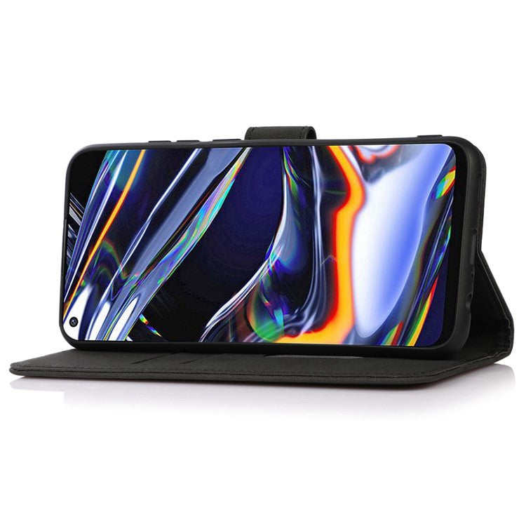 KHAZNEH For iPhone 16 Case Texture PU Leather Folding Stand Phone Cover - Black