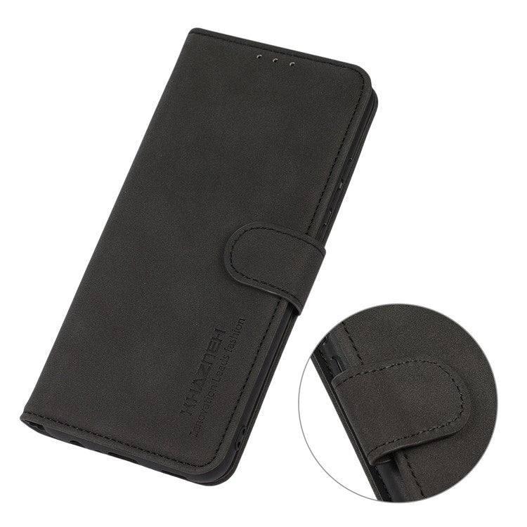 KHAZNEH For iPhone 16 Case Texture PU Leather Folding Stand Phone Cover - Black