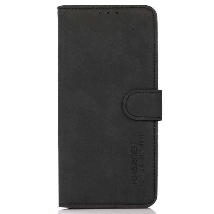 KHAZNEH For iPhone 16 Case Texture PU Leather Folding Stand Phone Cover - Black